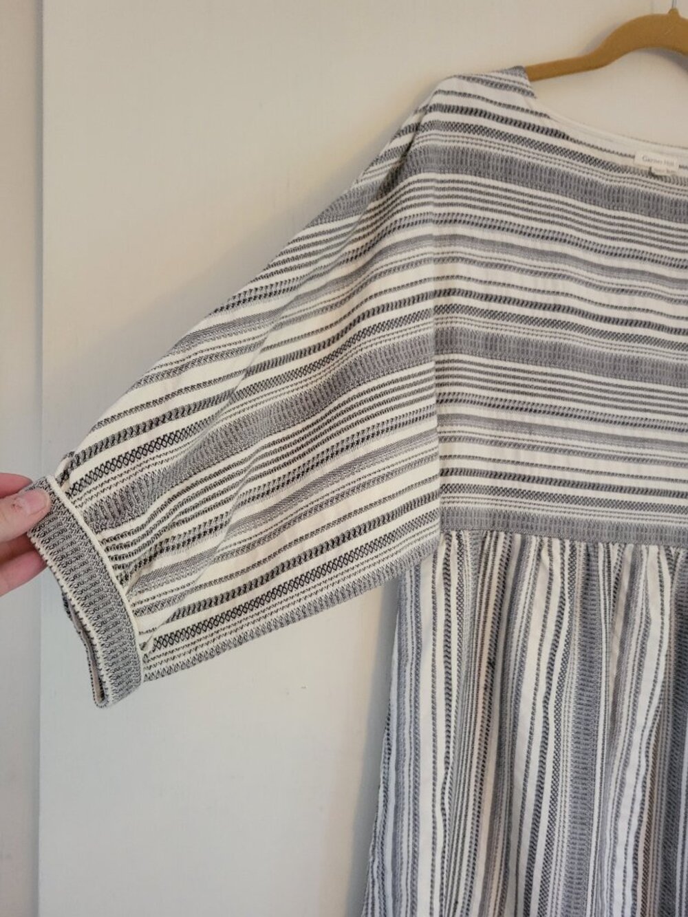 Garnet Hill Striped Woven Cotton Empire Waist Midi Dress Bateau Neck Sz 8 - Picture 3 of 9